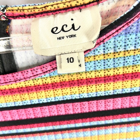ECI |🌈👗Colorful Striped Cap Sleeves Bodycon Shift Style Dress - Picture 3 of 10